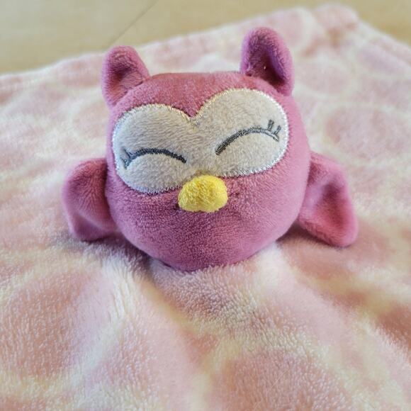 HB Pink Owl Security Blanket Lovey 12x12" Circles Print Baby Comfort Toy Plushie - Picture 11 of 11
